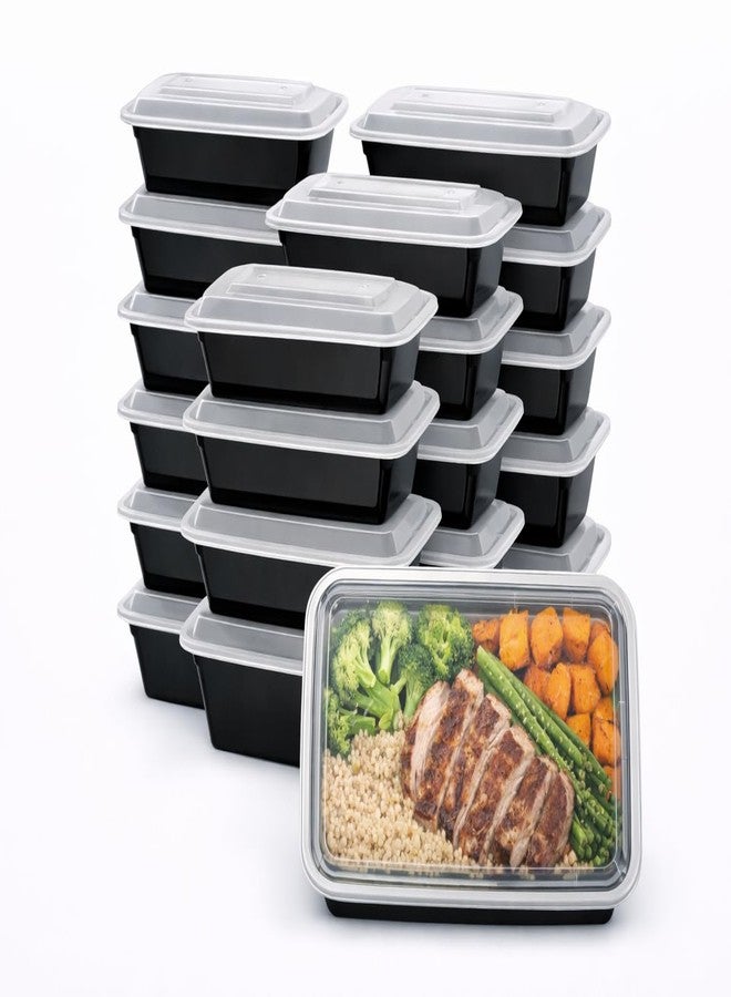 NAA Meal Prep Containers 50 Pack (100-Pc) 32 oz with Lids, BPA-Free Reusable Food Storage Leakproof Durable, Microwave Freezer Dishwasher Safe, Plastic Lunch Boxes Black - Image 1