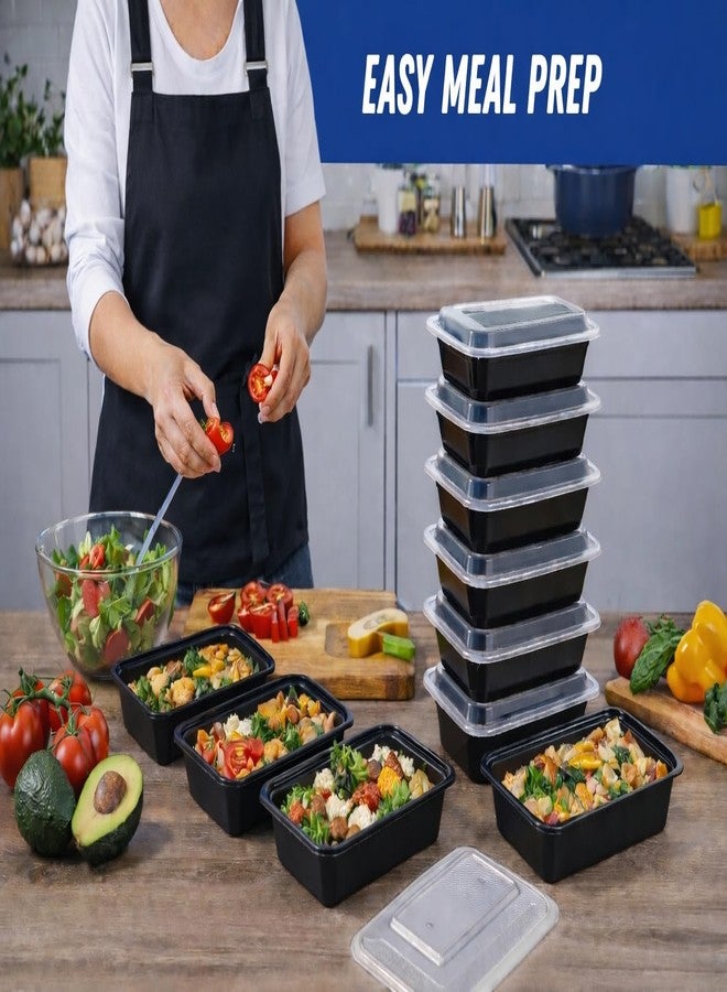 NAA Meal Prep Containers 50 Pack (100-Pc) 32 oz with Lids, BPA-Free Reusable Food Storage Leakproof Durable, Microwave Freezer Dishwasher Safe, Plastic Lunch Boxes Black - Image 2