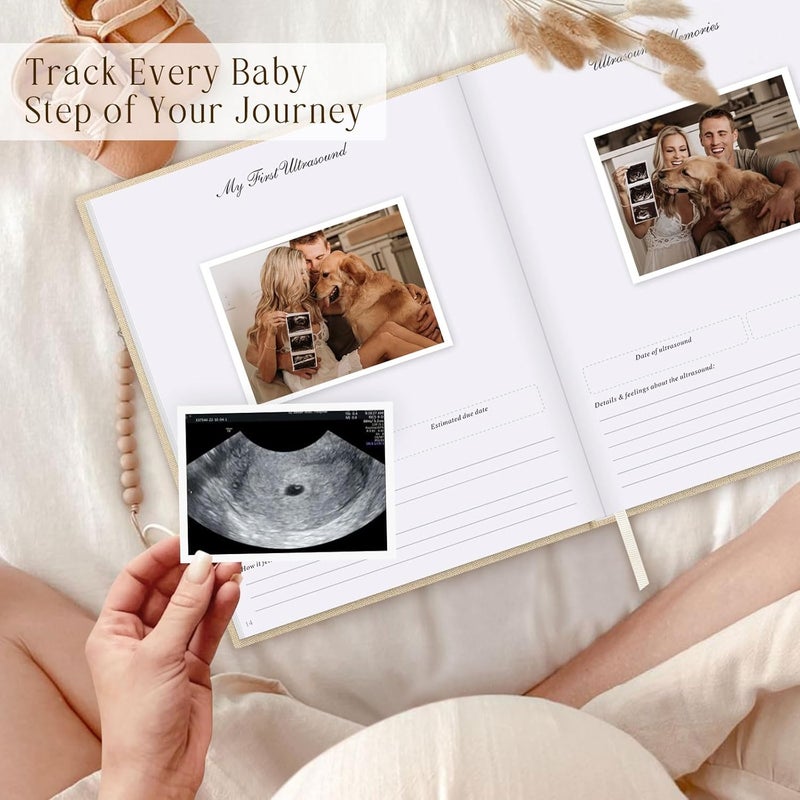 Lanpn My Pregnancy Journal Memory Book for First Time Mom 156 Page Pregnant Announcement Must Have Planner Scrapbook Pregnancy Tracking Diary Mom to Be Keepsake Gift for Expecting New Parent Beige - Image 4