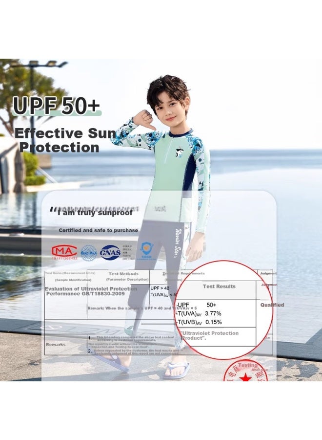 Pull Back Warrior Kids Boys Two-piece Long Sleeve Long Pants Sun Protection Quick-dry Swimwear 35242 Military Green Size 145 - Image 1