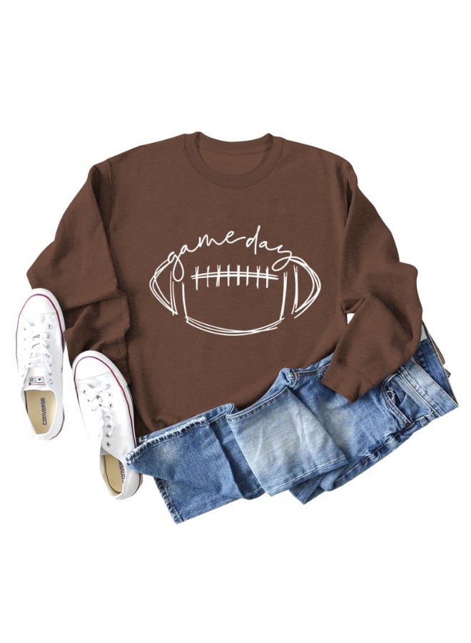 Womens Game Day Sweatshirt Football Graphic Print Pullover Long Sleeve Crewneck Casual Tops - Image 1