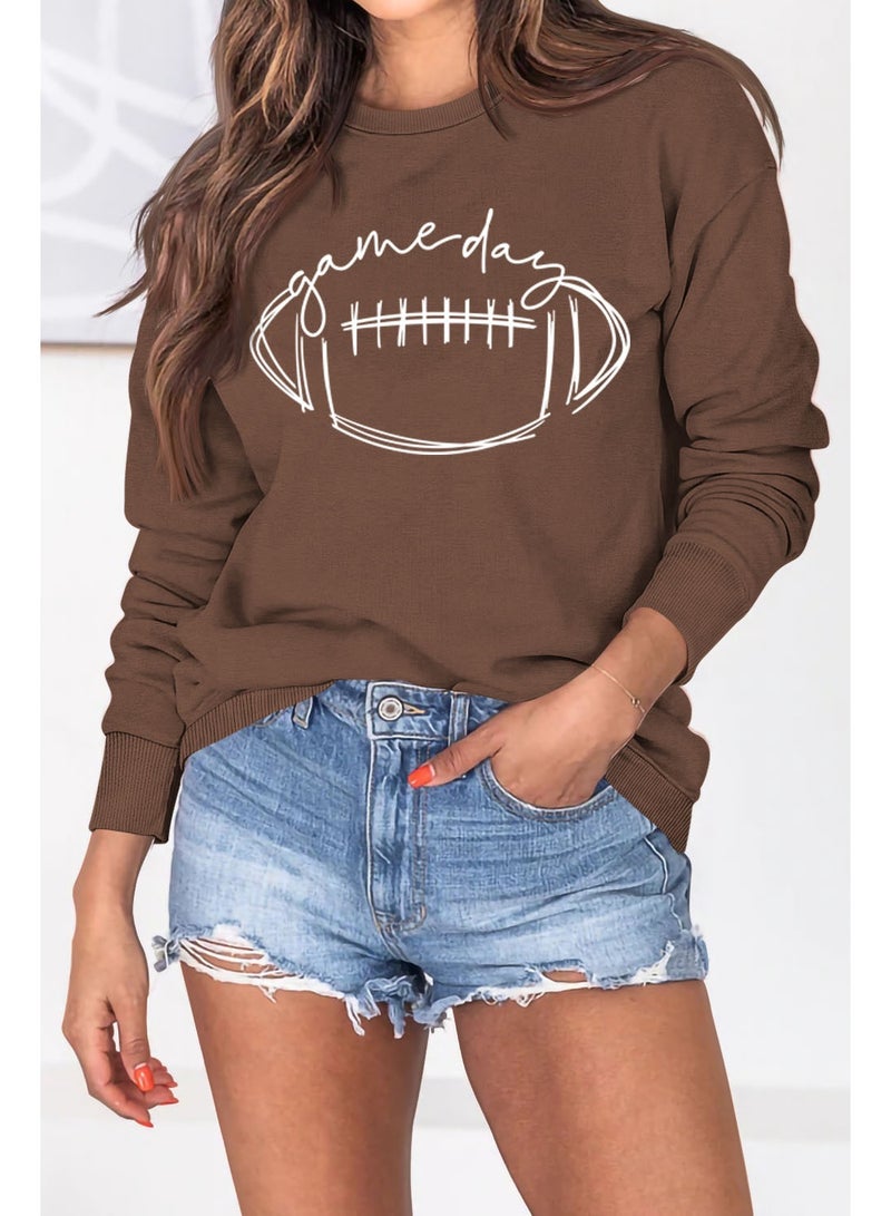 Womens Game Day Sweatshirt Football Graphic Print Pullover Long Sleeve Crewneck Casual Tops - Image 2