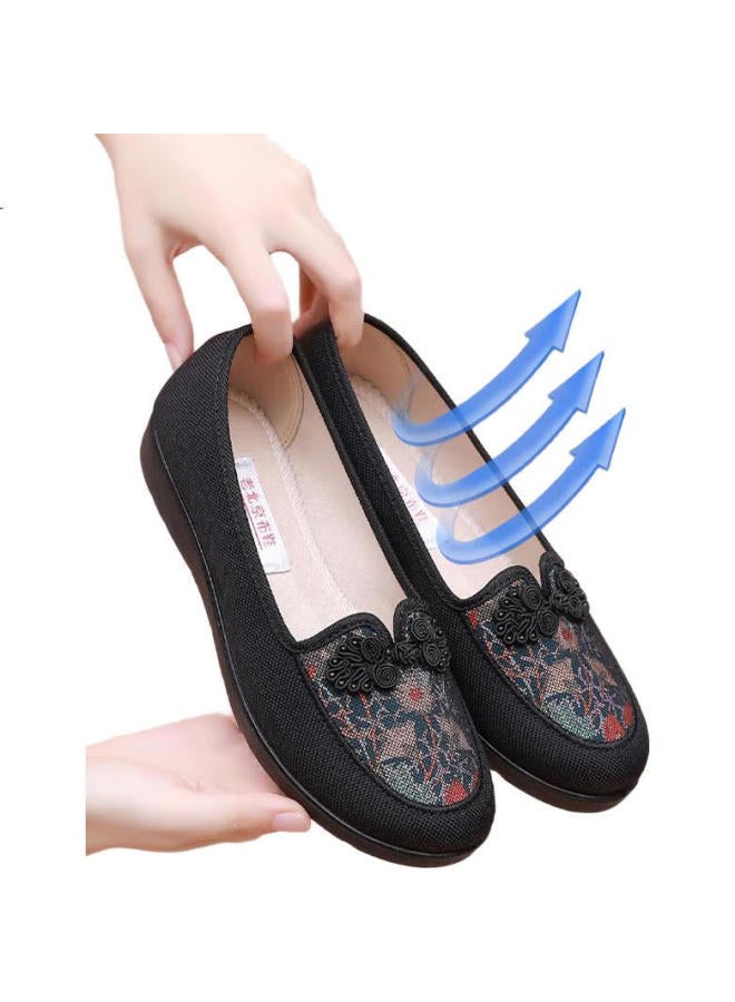 Weizhi Women'S Soft-Soled Mother Shoes With Embroidered Flowers, Chinese Style Old Beijing Cloth Shoes Wz1044 Black Size 38 - Image 3