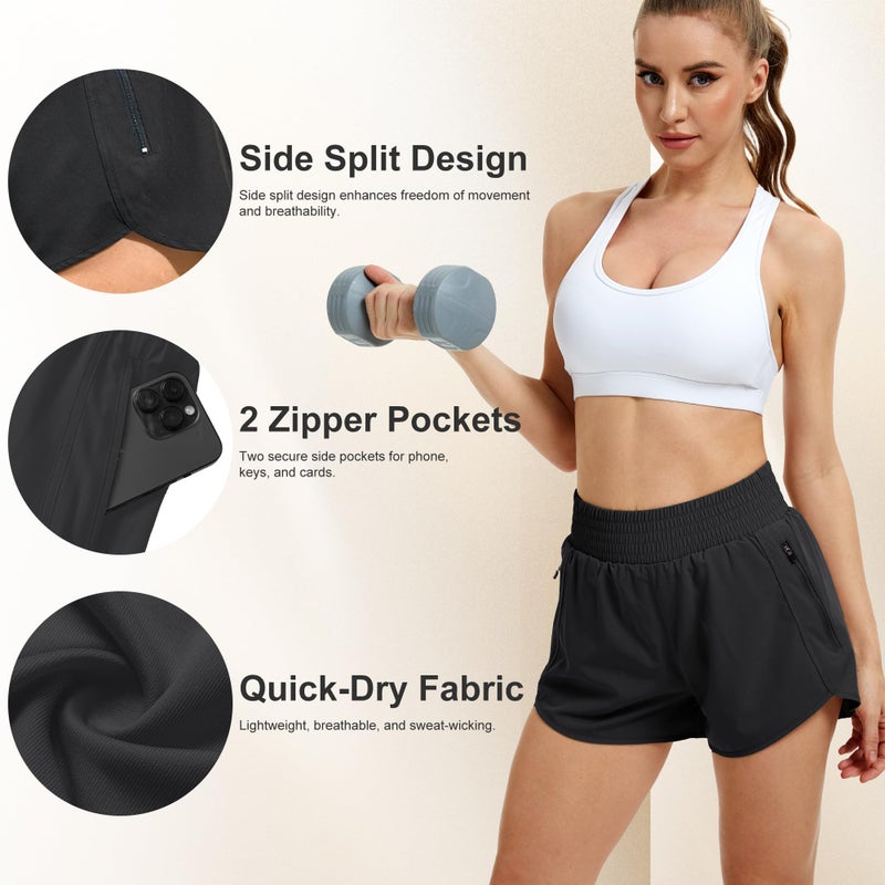 CE' CERDR Women's Athletic Workout Short High Waisted Elastic Running Shorts with Pockets for Gym Casual - Image 3