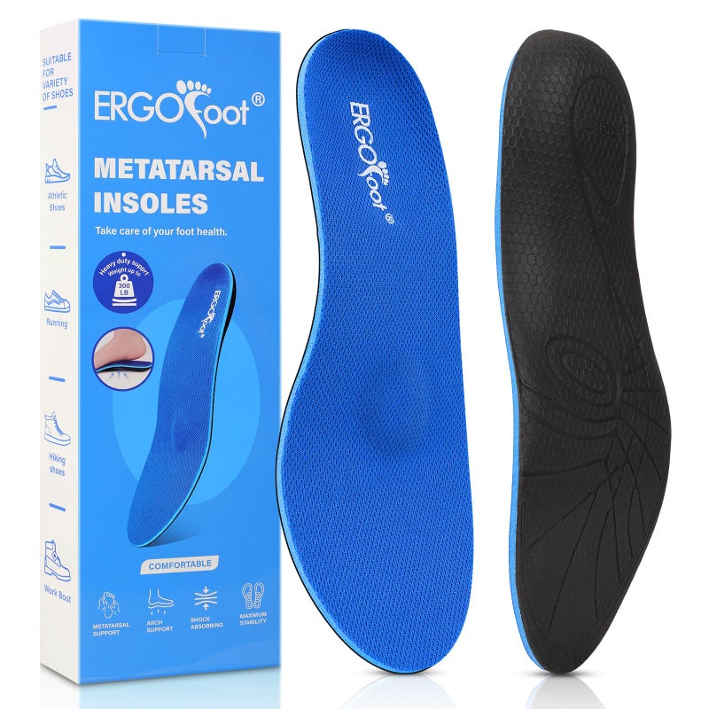 ERGOfoot Metatarsalgia Insoles, Heavy Duty Work Boot Inserts for Women Men, Relieve Morton's Neuroma and Reduce Metatarsal, Ball of Foot Pain for Standing All Day - Image 1