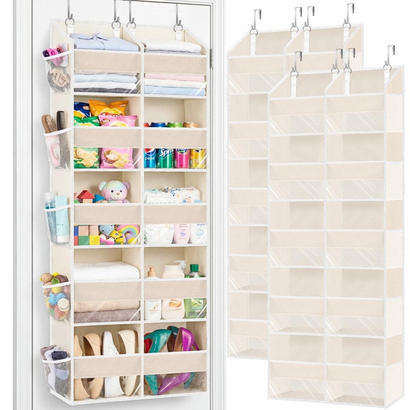 Ofiray-home 2 Pack Over the Door Organizer 5 Tiers Extra Large Behind Door Storage of 10 Compartments 80 lbs Weight Capacity Over Door Organizer Door Hanging Organizer for Closet Diaper Organizer Beige - Image 2