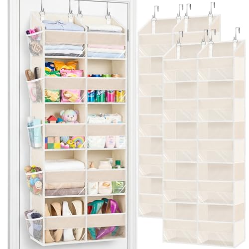 Ofiray-home 2 Pack Over the Door Organizer 5 Tiers Extra Large Behind Door Storage of 10 Compartments 80 lbs Weight Capacity Over Door Organizer Door Hanging Organizer for Closet Diaper Organizer Beige - Image 1