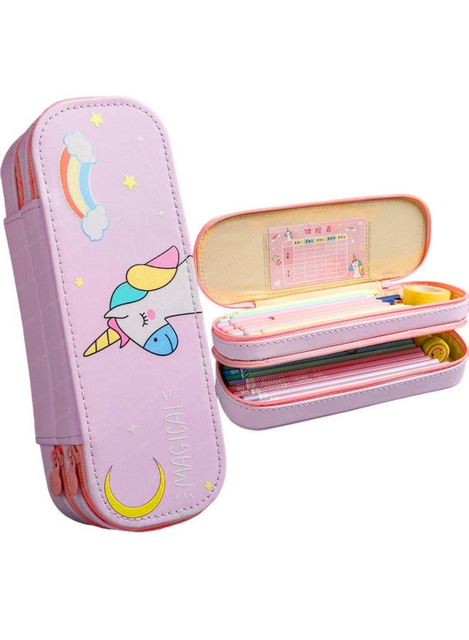 فنبلاست حقائب فن بلاست يونيكورن للبنات - حقيبة متعددة الأغراض بسحاب للأطفال في المدارس، صندوق منظم للأدوات المكتبية، حافظة أقلام أنيقة لطلاب المدارس والجامعات (وردي) قماش - Image 1
