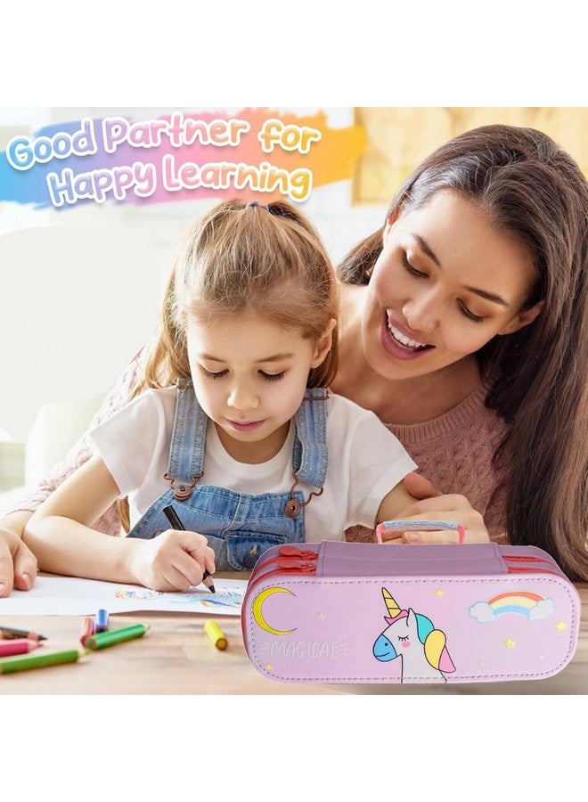 فنبلاست حقائب فن بلاست يونيكورن للبنات - حقيبة متعددة الأغراض بسحاب للأطفال في المدارس، صندوق منظم للأدوات المكتبية، حافظة أقلام أنيقة لطلاب المدارس والجامعات (وردي) قماش - Image 4