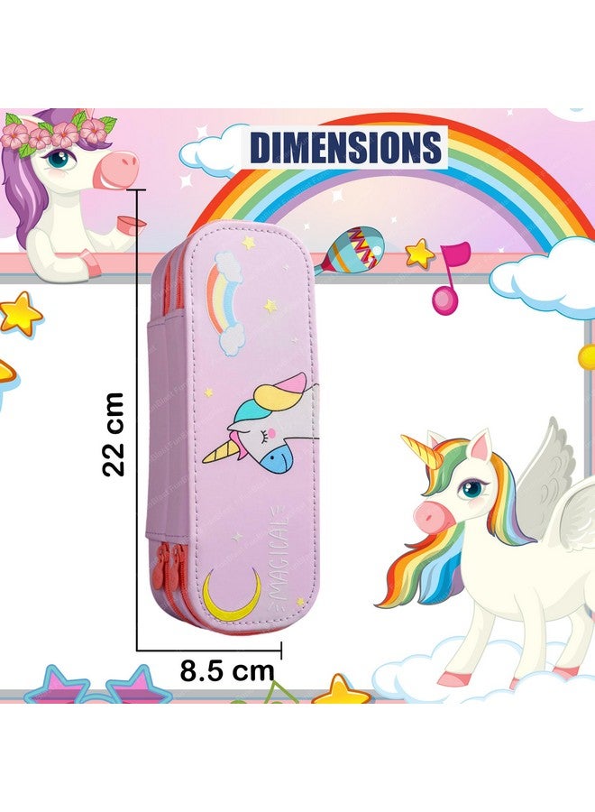 فنبلاست حقائب فن بلاست يونيكورن للبنات - حقيبة متعددة الأغراض بسحاب للأطفال في المدارس، صندوق منظم للأدوات المكتبية، حافظة أقلام أنيقة لطلاب المدارس والجامعات (وردي) قماش - Image 2