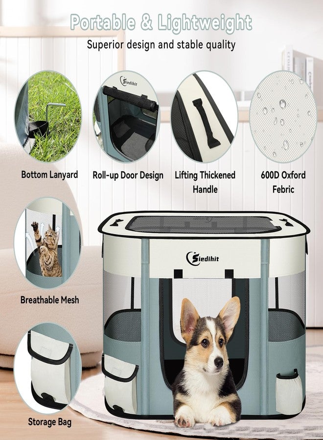 Siedihit Dog Cat Playpen, Pet Puppy Portable Playpens for Outdoor Travel Crate, Indoor After Surgery Use, Foldable Dog Kennel Tent for Rabbit or Small Animals and Tent Stakes (Grey, Small) - Image 4