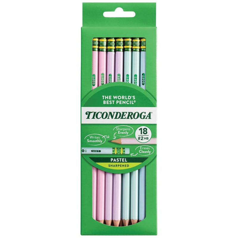Ticonderoga Wooden Pencils, Pre-Sharpened, 2 HB Soft, Pastel Colors, 18 Count - Image 1