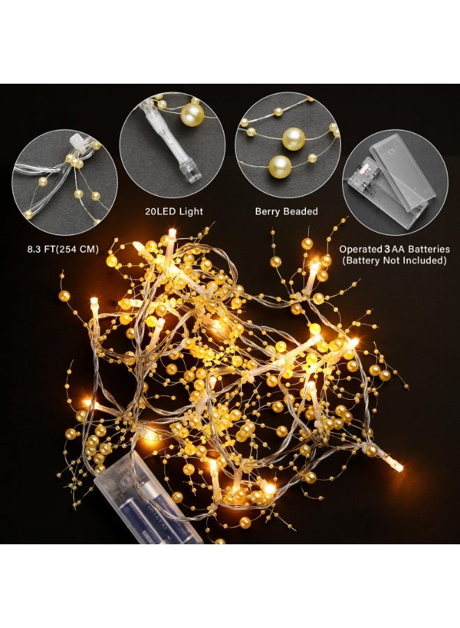 تشيلور إكليل عيد الميلاد من تشيلور مع أضواء، بطول 8.3 أقدام، مزين بحبات التوت، مناسب للديكور الداخلي لحفلات المنزل (ذهبي). - Image 2