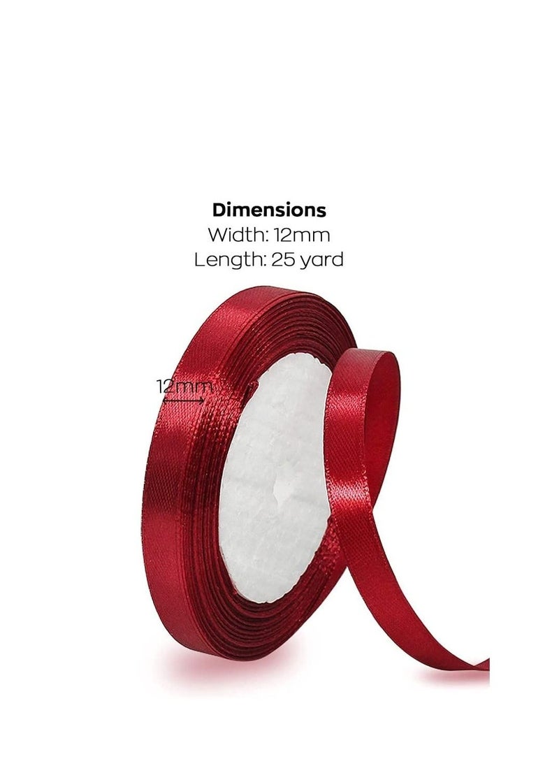 MARKQ - Burgundy Satin Ribbon, 12mm x 25yd Fabric Polyester Ribbon for Gift Wrapping, Party Favors, Wedding Decorations, Bow Making, Bouquets, Sewing Projects & Craft Supplies - Image 1