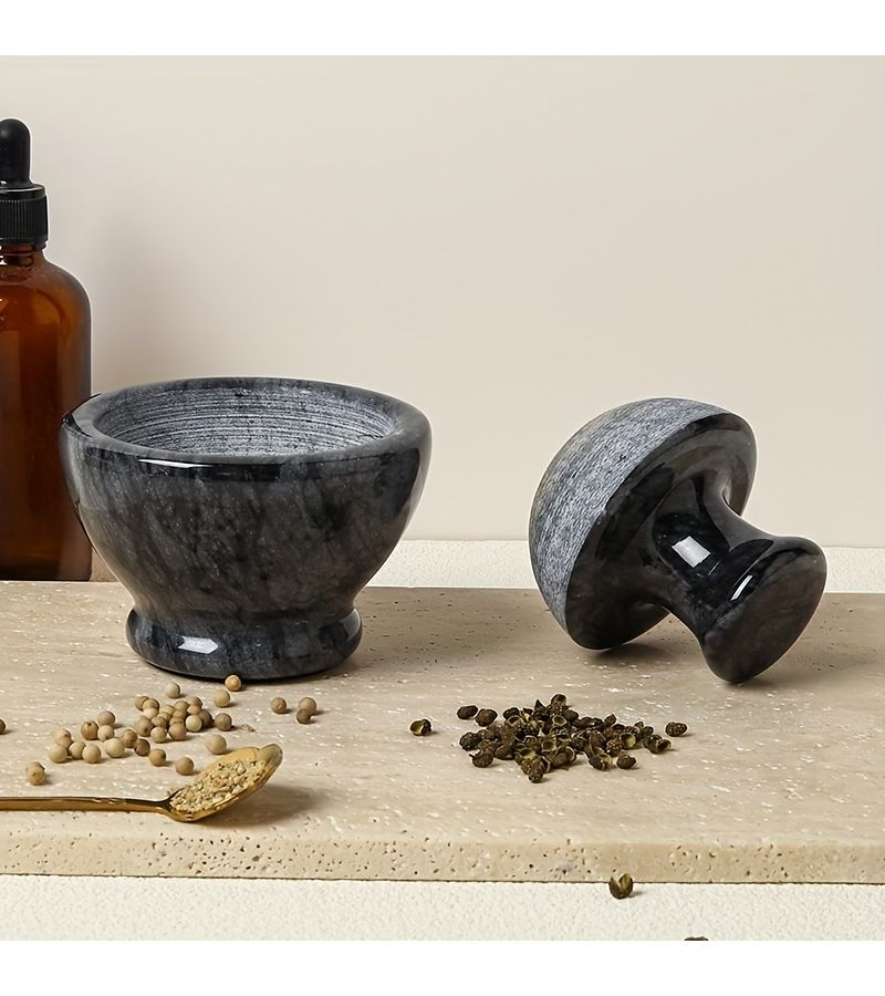Marble Mortar And Pestle Set White Stone Pill Crusher Grinder 3.8 Inch - Image 1