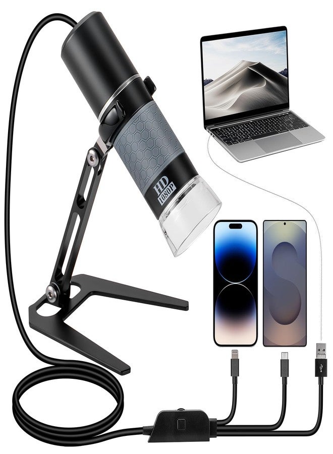 Ninyoon Full HD 1080P USB Digital Microscope Camera for iPhone iPad Android PC, 50-1000X High Definition Portable Handheld Microscope with Light for Coin Plants Trichome Soldering Skin Scalp - Image 1