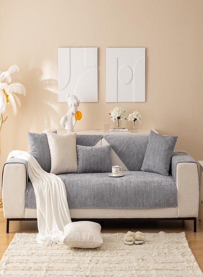 vctops Soft Chenille Sofa Couch Cover Solid Color Striped Weave Textured Sectional Couch Covers Washable Anti-Slip Sofa Slipcover for Dogs Pet, 1 Piece/Not All Set (Grey,27"x27") - Image 3