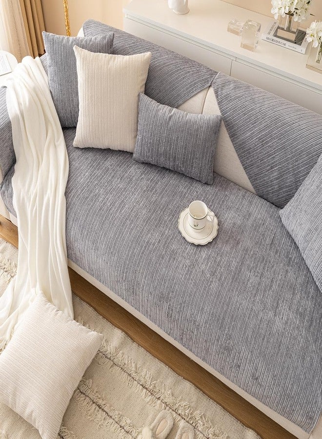 vctops Soft Chenille Sofa Couch Cover Solid Color Striped Weave Textured Sectional Couch Covers Washable Anti-Slip Sofa Slipcover for Dogs Pet, 1 Piece/Not All Set (Grey,27"x27") - Image 5