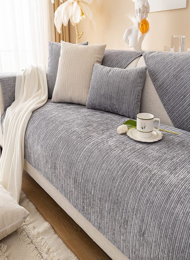 vctops Soft Chenille Sofa Couch Cover Solid Color Striped Weave Textured Sectional Couch Covers Washable Anti-Slip Sofa Slipcover for Dogs Pet, 1 Piece/Not All Set (Grey,27"x27") - Image 1