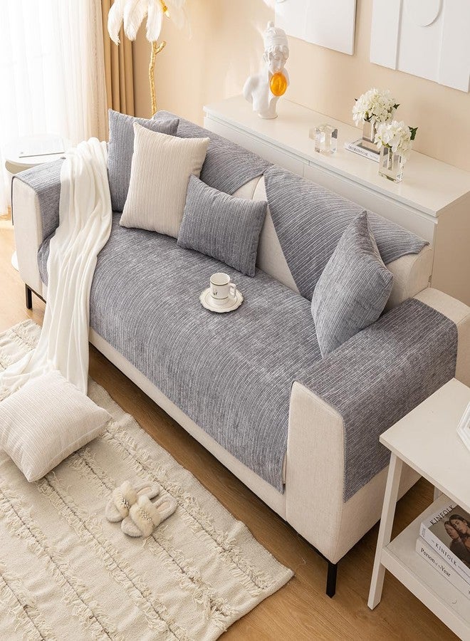vctops Soft Chenille Sofa Couch Cover Solid Color Striped Weave Textured Sectional Couch Covers Washable Anti-Slip Sofa Slipcover for Dogs Pet, 1 Piece/Not All Set (Grey,27"x27") - Image 4