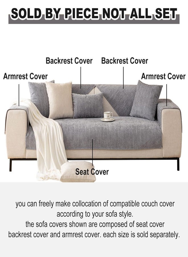 vctops Soft Chenille Sofa Couch Cover Solid Color Striped Weave Textured Sectional Couch Covers Washable Anti-Slip Sofa Slipcover for Dogs Pet, 1 Piece/Not All Set (Grey,27"x27") - Image 2