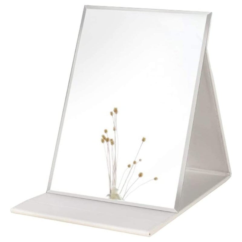 PLUZNIQ PLUZNIQ Portable Folding Vanity Makeup Mirror Slim Pu Leather Folding Makeup Tabletop Travel Cosmetic Mirror With Standing White Framed Rectangular  - Image 1