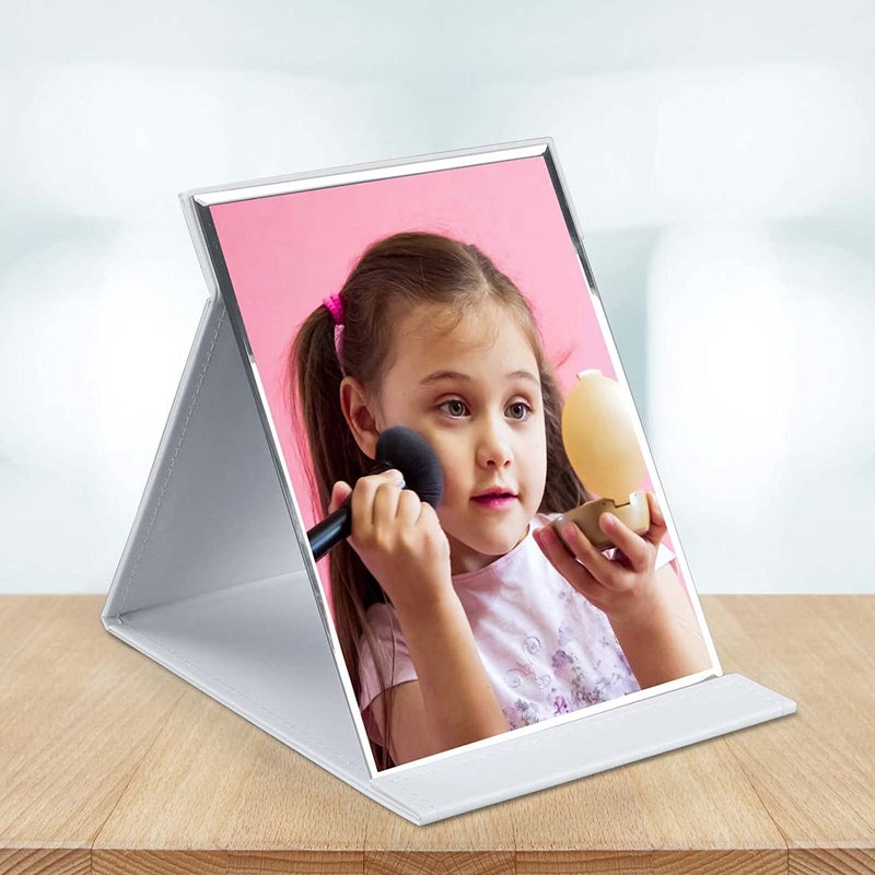 PLUZNIQ PLUZNIQ Portable Folding Vanity Makeup Mirror Slim Pu Leather Folding Makeup Tabletop Travel Cosmetic Mirror With Standing White Framed Rectangular  - Image 2