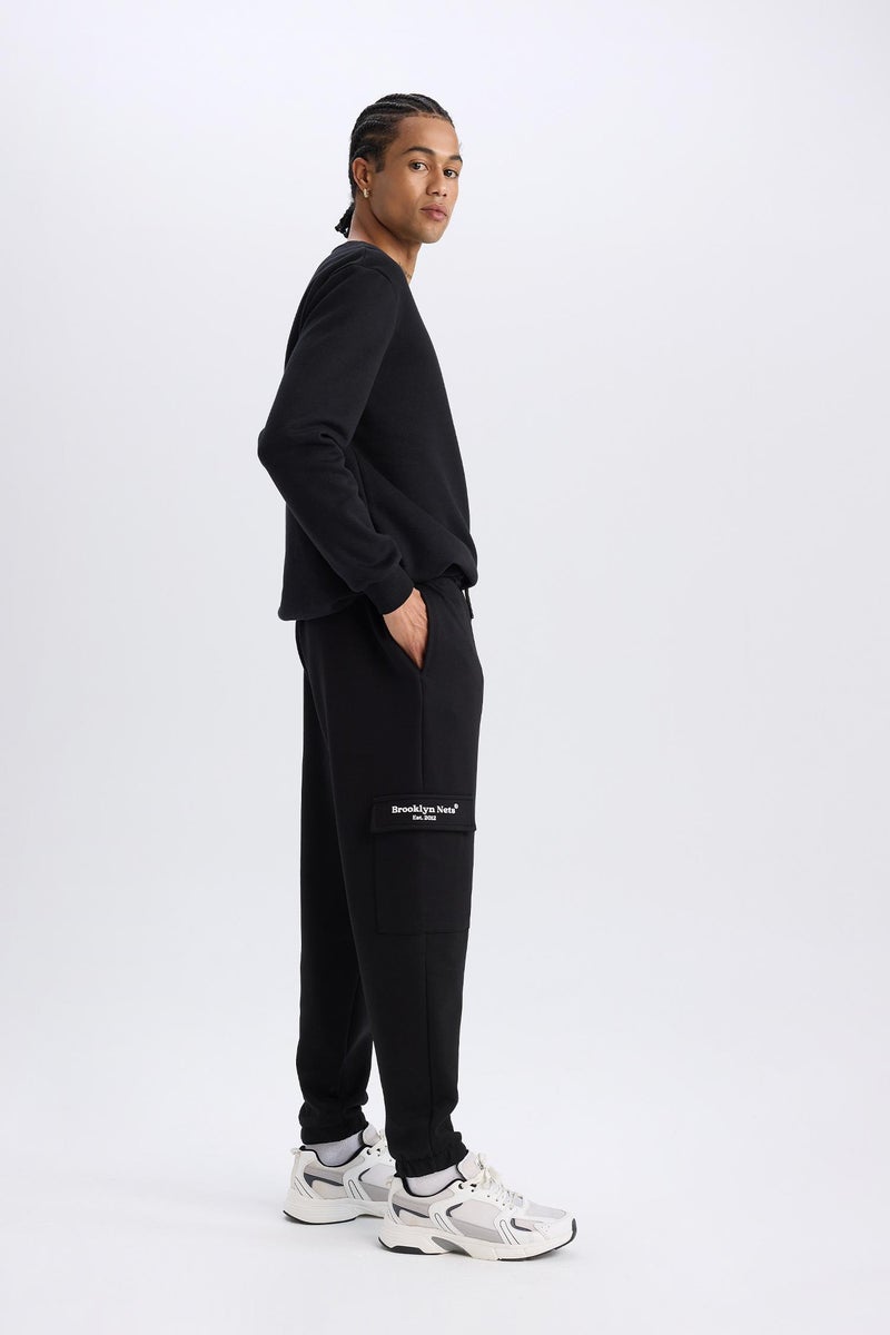 DeFacto Black Man DeFactoFit NBA Brooklyn Nets Standard Fit Scuba Fabric Sports Joggers Casual - Image 2