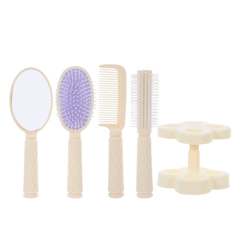 4pcs Hair Brush Comb Set For Women Girls - Handheld Mirror Curling Detangling Massage Brush with Holder For Wet & Dry & Short - Hairstyling Tool - Image 5