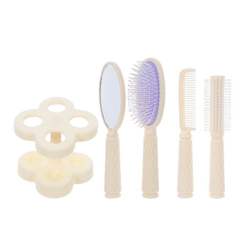 4pcs Hair Brush Comb Set For Women Girls - Handheld Mirror Curling Detangling Massage Brush with Holder For Wet & Dry & Short - Hairstyling Tool - Image 1