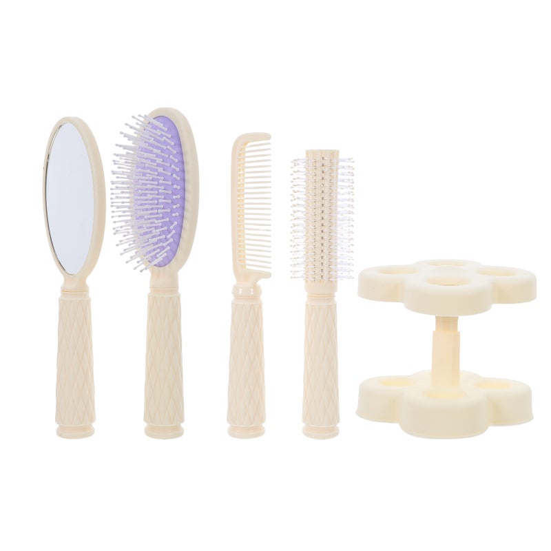 4pcs Hair Brush Comb Set For Women Girls - Handheld Mirror Curling Detangling Massage Brush with Holder For Wet & Dry & Short - Hairstyling Tool - Image 3