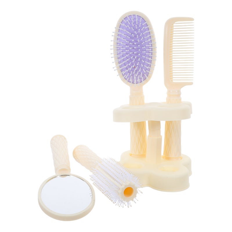 4pcs Hair Brush Comb Set For Women Girls - Handheld Mirror Curling Detangling Massage Brush with Holder For Wet & Dry & Short - Hairstyling Tool - Image 2