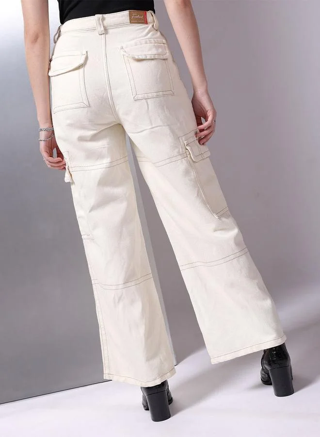 Freehand White Freehand Women Relaxed Fit Cargo Jeans for Women | Best Price UAE