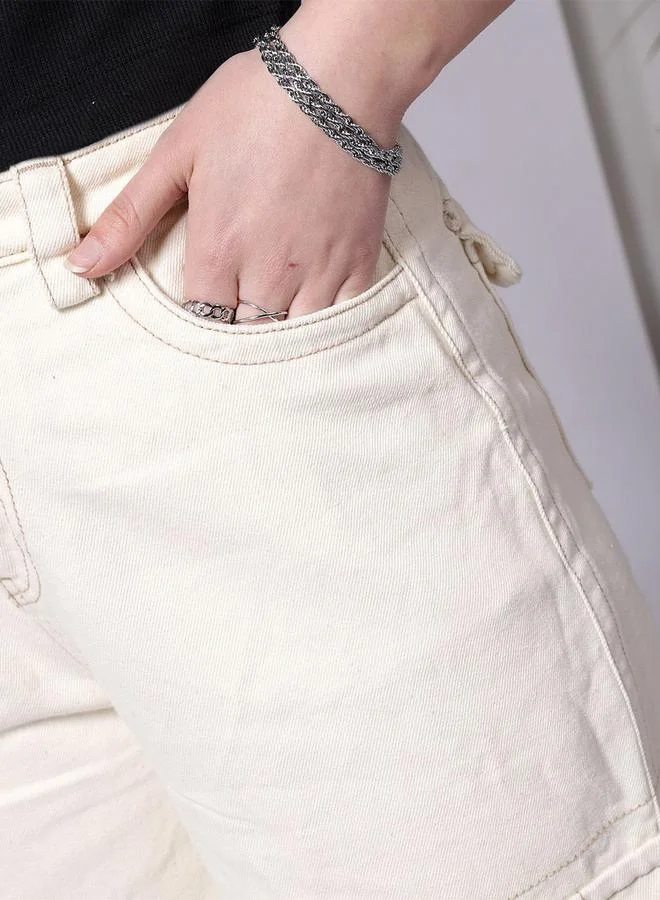 Freehand White Freehand Women Relaxed Fit Cargo Jeans for Women | Best Price UAE