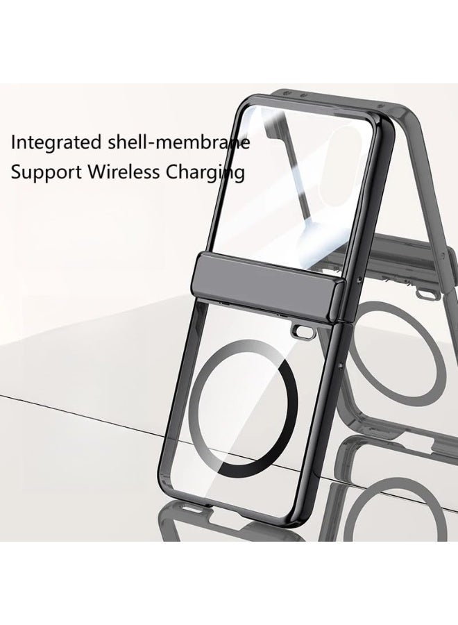 general Magnetic Case Compatible with Honor Magic V Flip 2 Clear Case 【Built-in Screen Protector】 【Support Wireless Charging】 Electroplated Transparent Shockproof Cover - Image 4