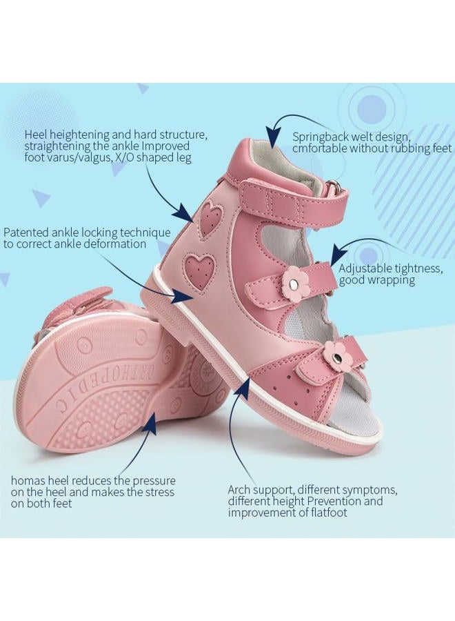 princepard Orthopedic Sandals for girls with Hollowed Out Heart Pattern,High-top AFO Shoes with Arch and Ankle Support Pink 2.5 Big Kid - Image 5