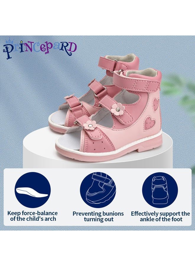 princepard Orthopedic Sandals for girls with Hollowed Out Heart Pattern,High-top AFO Shoes with Arch and Ankle Support Pink 2.5 Big Kid - Image 3