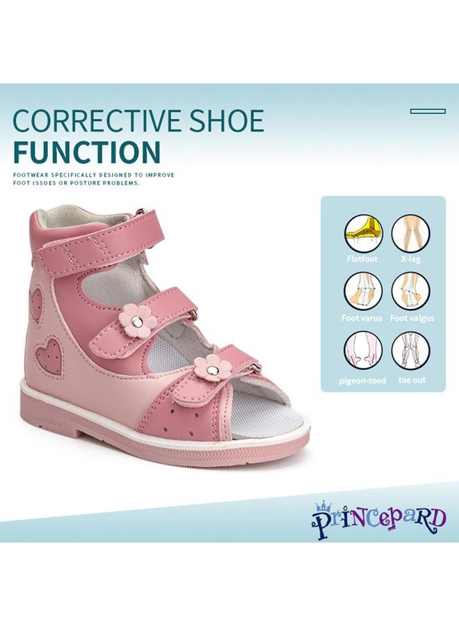princepard Orthopedic Sandals for girls with Hollowed Out Heart Pattern,High-top AFO Shoes with Arch and Ankle Support Pink 2.5 Big Kid - Image 2