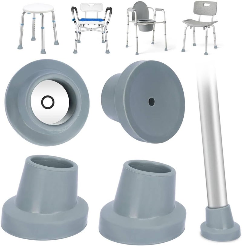 MFE 4 Pack Replacement Feet for Shower Chair, 1-1/8" I.D Slope Rubber Leg Caps for Bath Seat Shower Stools Transfer and Tub Benches, Rubber Suction Cup Feet Pad, Grey - Image 1
