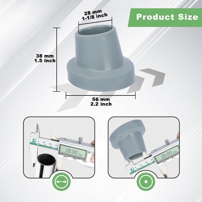MFE 4 Pack Replacement Feet for Shower Chair, 1-1/8" I.D Slope Rubber Leg Caps for Bath Seat Shower Stools Transfer and Tub Benches, Rubber Suction Cup Feet Pad, Grey - Image 2