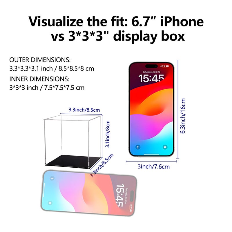 Evron Display Case for Collectibles Assemble Clear Acrylic Box Alternative Glass Case for Display Action Figures Home Storage & Organizing Toys (3x3x3 inch; 7.5x7.5x7.5 cm) - Image 2
