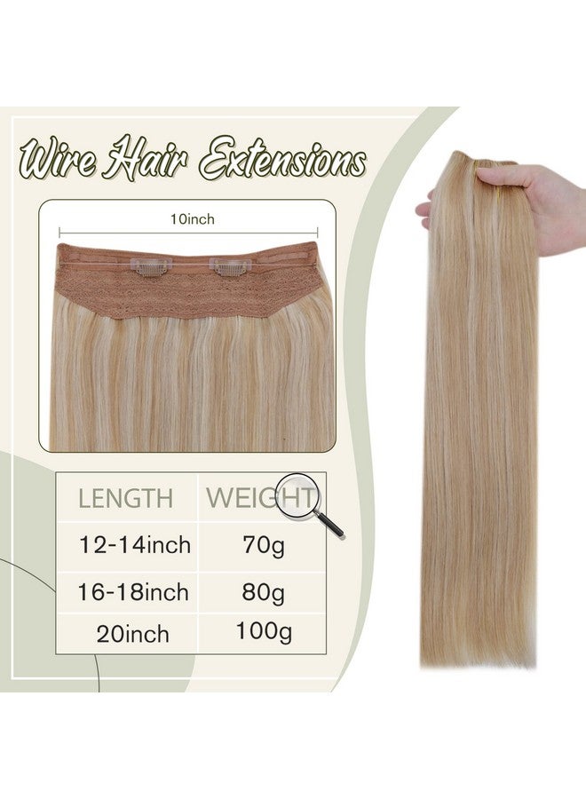 Easyouth Blonde Wire Hair Extensions Human Hair Fish Line Hair Extensions Honey Blonde Mix Bleach Blonde Hair Extensions Real Human Hair Transparent Wire Hair Extensions Invisible 16 Inch 80G - Image 2