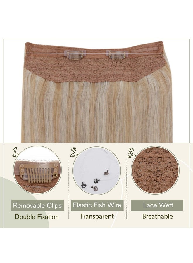 Easyouth Blonde Wire Hair Extensions Human Hair Fish Line Hair Extensions Honey Blonde Mix Bleach Blonde Hair Extensions Real Human Hair Transparent Wire Hair Extensions Invisible 16 Inch 80G - Image 4