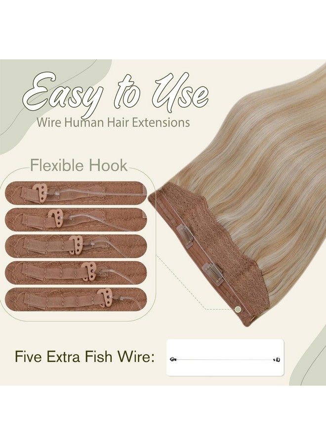 Easyouth Blonde Wire Hair Extensions Human Hair Fish Line Hair Extensions Honey Blonde Mix Bleach Blonde Hair Extensions Real Human Hair Transparent Wire Hair Extensions Invisible 16 Inch 80G - Image 5