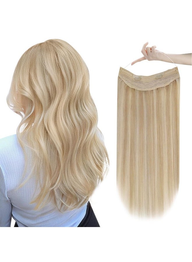 Easyouth Blonde Wire Hair Extensions Human Hair Fish Line Hair Extensions Honey Blonde Mix Bleach Blonde Hair Extensions Real Human Hair Transparent Wire Hair Extensions Invisible 16 Inch 80G - Image 1