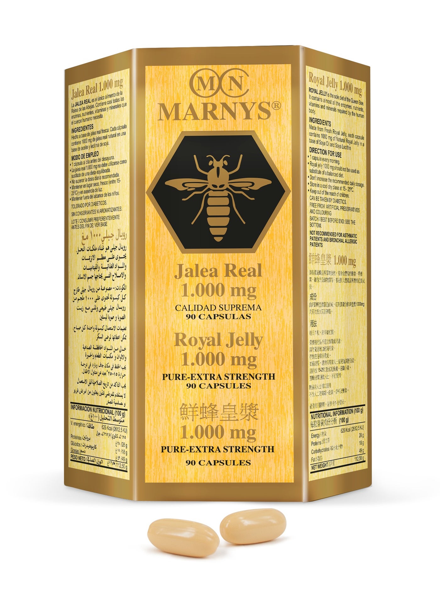 Marnys Royal Jelly 1000 mg - Royal Jelly - Rich in Amino Acids & Acetylcholine - Natural Energy & Vitality Booster - Supports Memory - Metabolism & Physical Performance - 90 Capsules