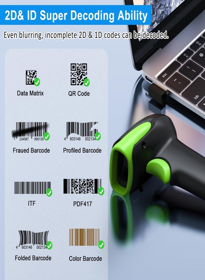 سيمكود ماسح ضوئي لاسلكي بتقنية بلوتوث من Symcode، يدعم الاتصال السلكي عبر البلوتوث وUSB والاتصال اللاسلكي بتردد 2.4 جيجا هرتز، ماسح ضوئي محمول مريح لليد، يدعم مسح رموز QR ثنائية الأبعاد وأحادية الأبعاد تلقائيًا وبسرعة ودقة عالية. - Image 5