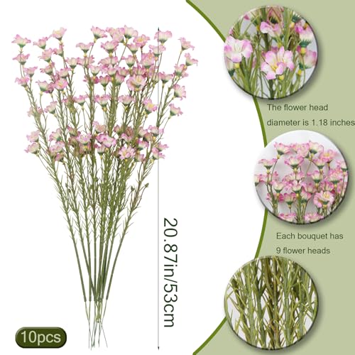 CITYES 10 Pcs Artificial Wildflowers with Stems Bulk Silk Spring Flowers 21 Inch Fake Forsythia Branches Pink Faux Wildflowers Floral Arrangements for Home Decor Indoor Outdoor Wedding Centerpieces - Image 2