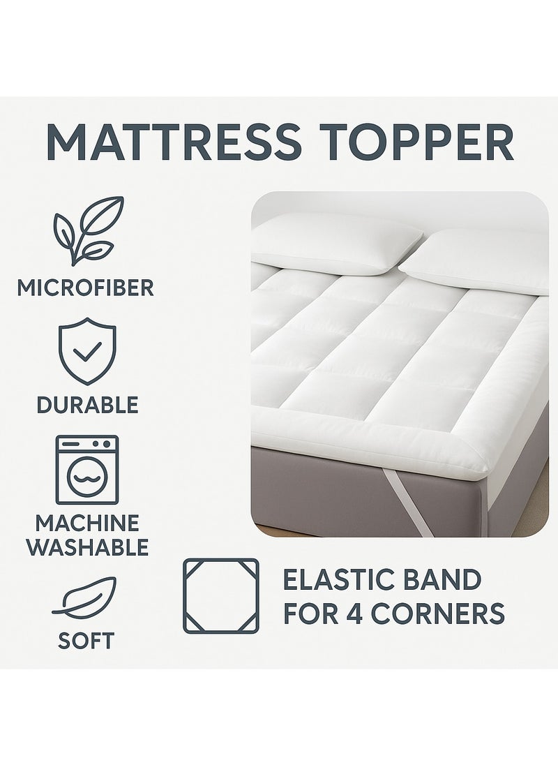 MAXQON Mattress Topper 10CM Thickness Quilted Microfiber 900gsm, King/Queen/Double/Single Sizes, Color White  - Image 5