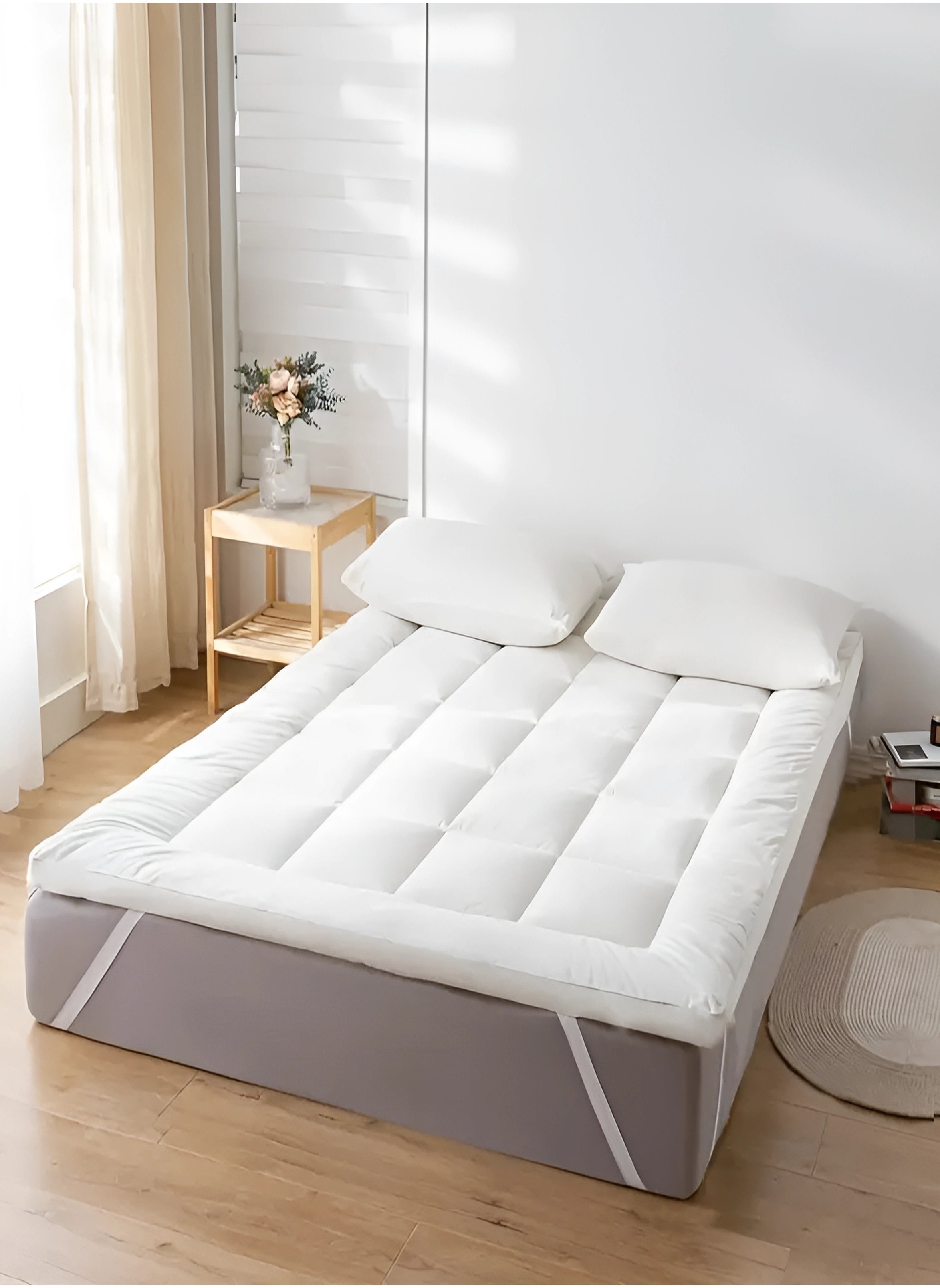 MAXQON Mattress Topper 10CM Thickness Quilted Microfiber 900gsm, King/Queen/Double/Single Sizes, Color White 